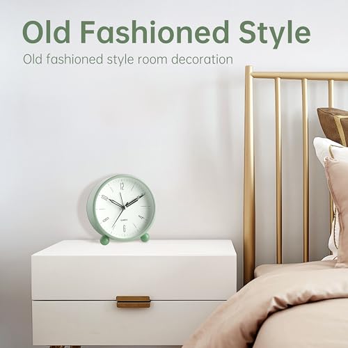 4 inch Super Silent Non Ticking Small Clock with Night Light, Battery Operated, Simple Design, Old Fashioned Style Sage Decor, for Bedroom, Bedside, Desk, Adult, Kid, Gift, Green
