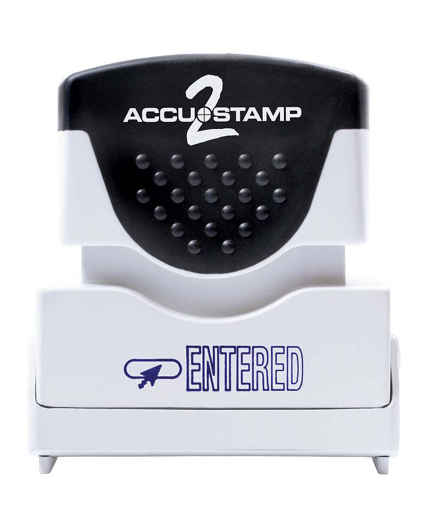 ACCUSTAMP2 Message Stamp, 1-color, Pre-inked, ENTERED, 1-5/8" x 1/2" impression size, Blue Message and Symbol