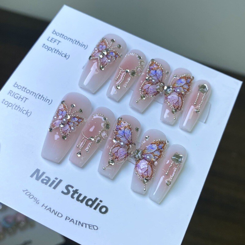 pink nails with rhinestones