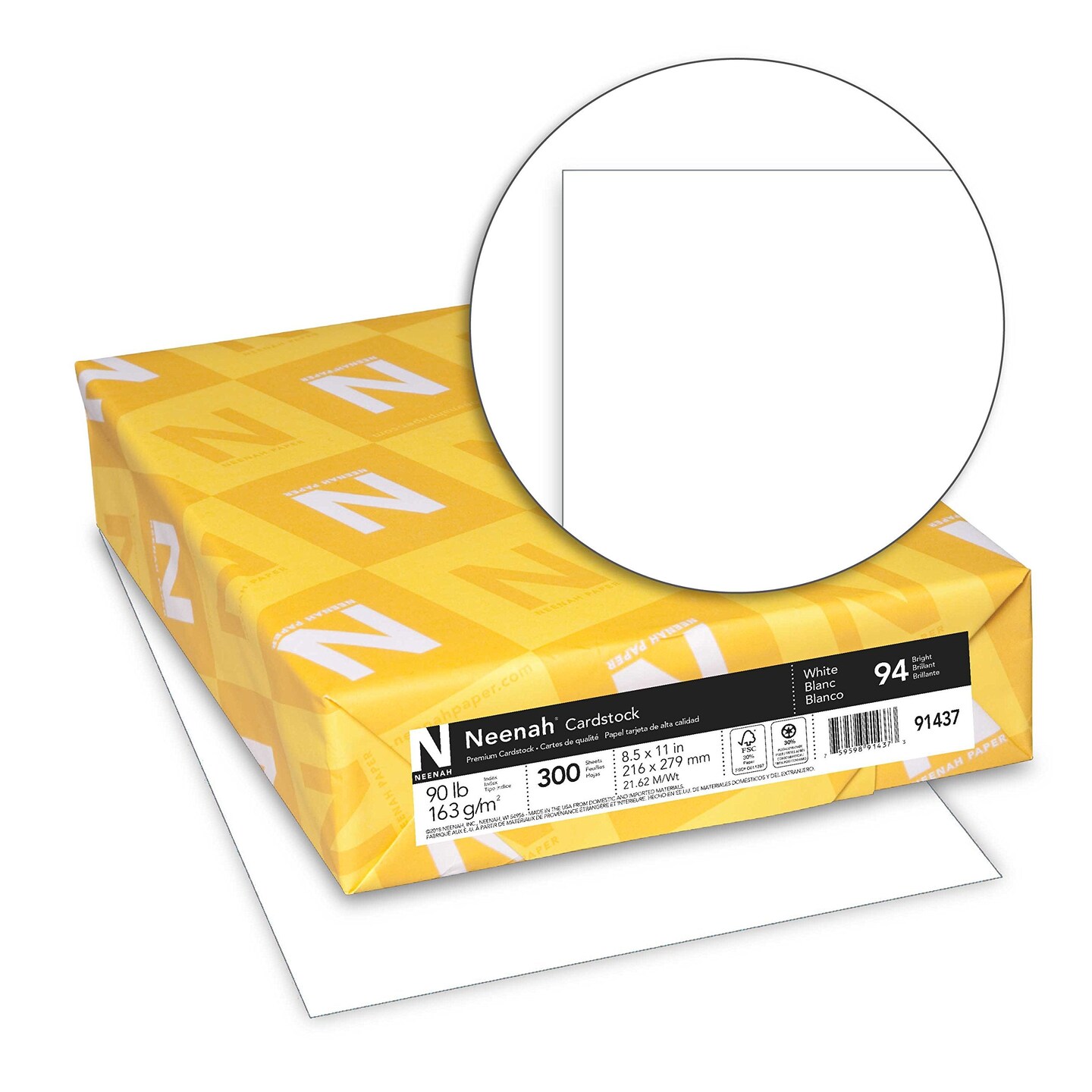 300 Sheets Index Cardstock, 8.5" x 11", 90 lb/163 gsm, White, Lightweight, 94 Brightness,