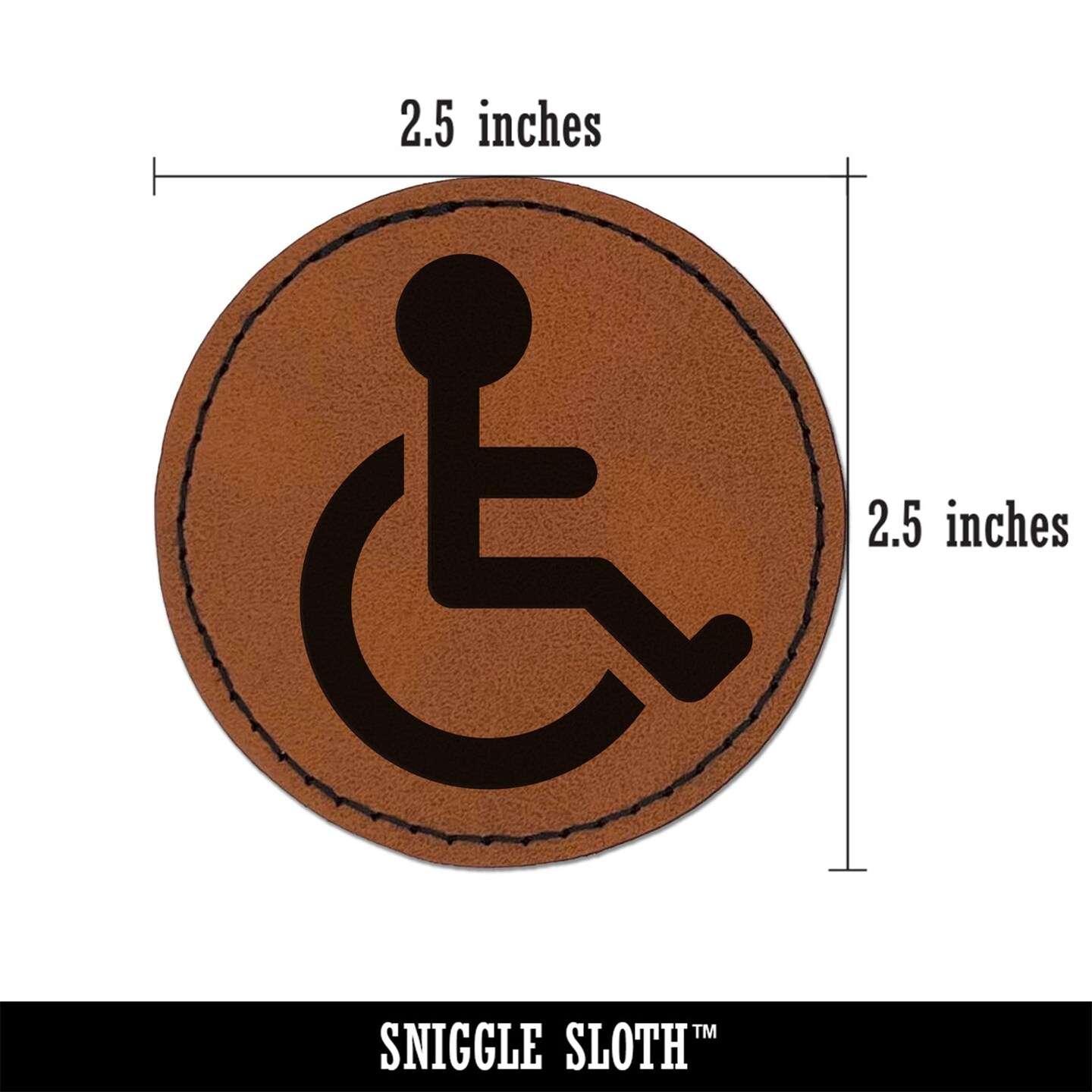 Handicap Disabled Wheelchair Access Icon Round Iron-On Engraved Faux Leather Patch Applique - 2.5&#x22;