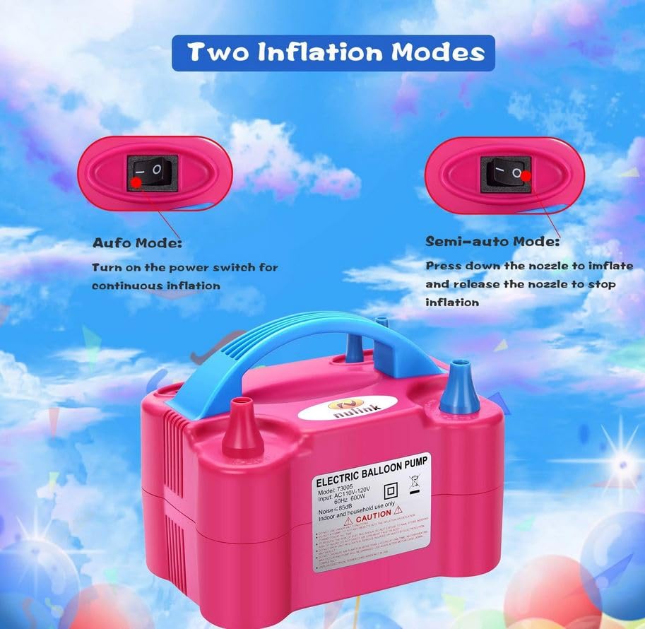 Electric Portable Dual Nozzle Balloon Blower Pump Inflation for Decoration, Party [110V~120V, 600W, Rose Red]