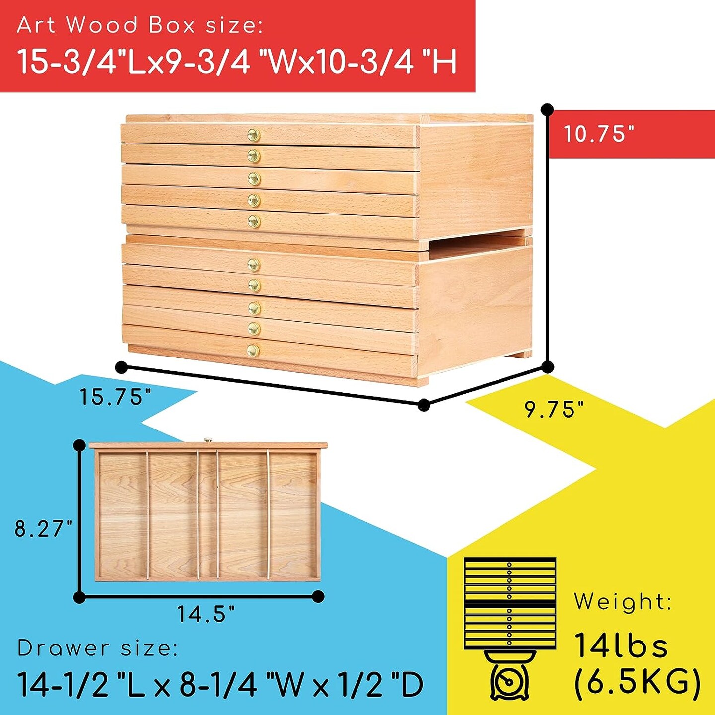 MEEDEN Large Art Supply Storage Box, Multi-Function Solid Beech