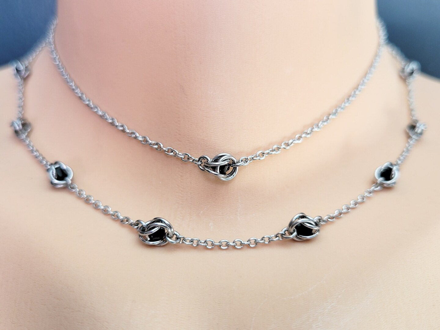 Maille chain necklace . Stainless steel aluminium silver factory thick choker handmade