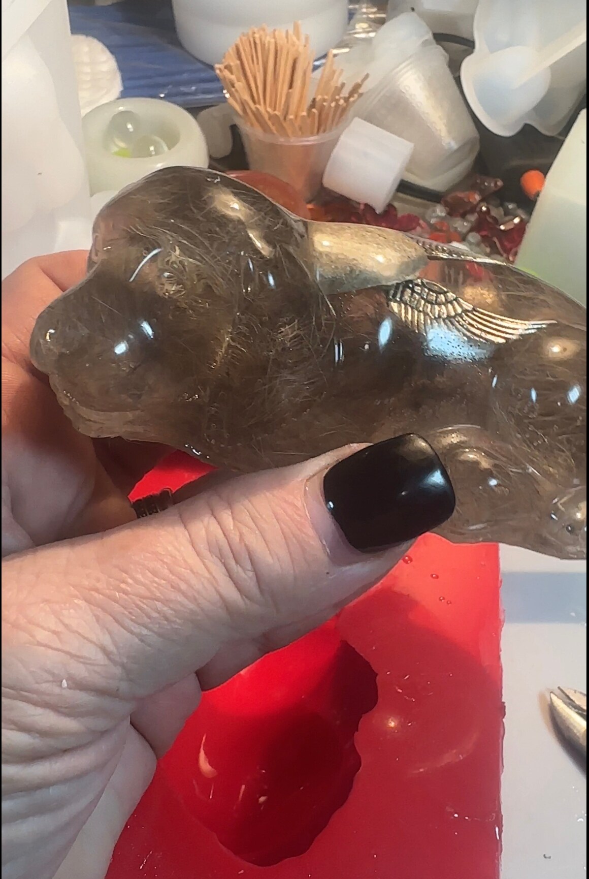 product name is Sleeping Dog, Pet Memorial, Ashes, Fur, Resin Keepsake