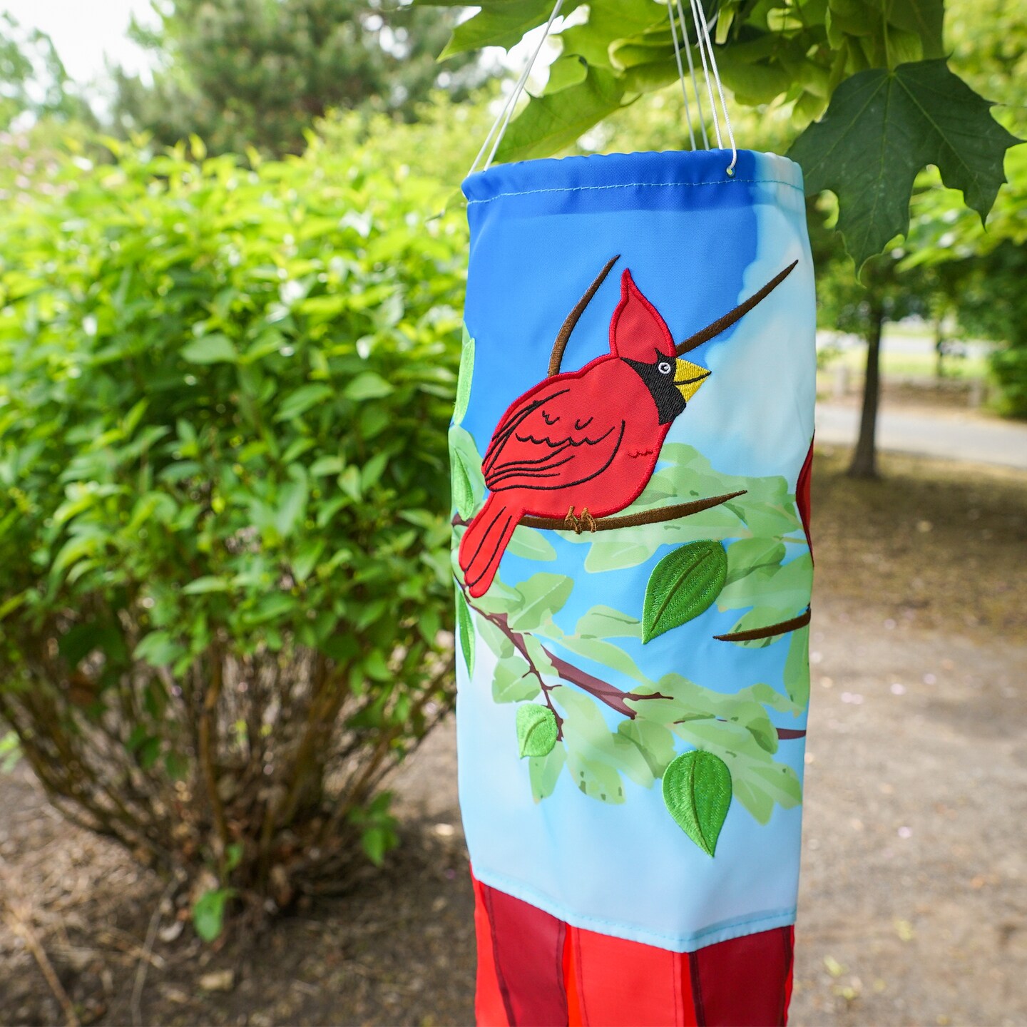 In the Breeze 5212 — Cardinal 40-inch Inspiration Windsock — Colorful Hanging Garden Décor with Embroidered Details