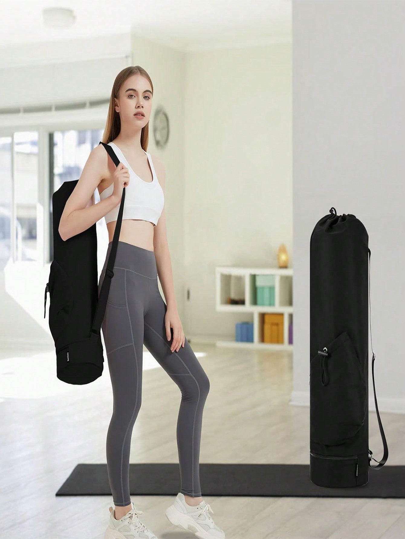 Yoga Mat Bag, Multifunctional Storage Bag with Water Bottle Pocket and  Bottom Wet Bag, Adjustable Strap