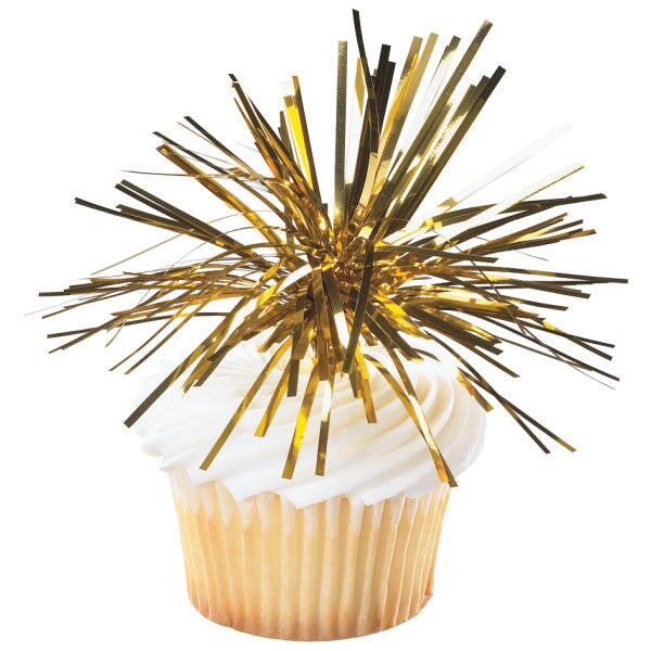 Gold Spray Mylar DecoPics&#xAE; Cupcake Decoration, 12ct