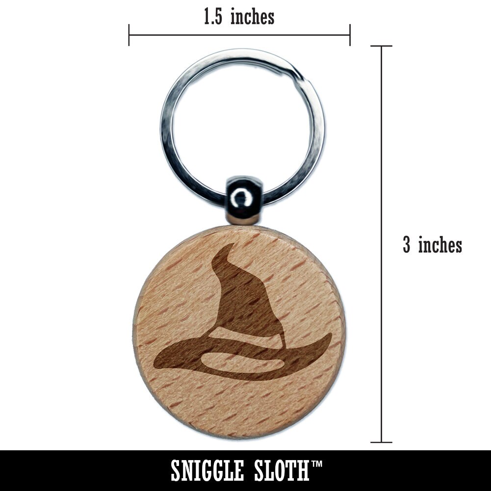 Halloween Witch Hat Engraved Wood Round Keychain Tag Charm