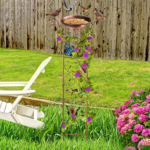 1 Pack Bird Bath with Garden Trellis for Climbing Plants Outdoor 2 in 1 Bird Baths Bowl,Bird Bath for Outdoors Birdfeeder with Metal Antique Iron Easy to Install Detachable T