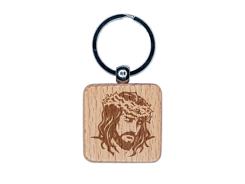 Jesus Christ Religious Christian Cross God Engraved Wood Square Keychain Tag Charm
