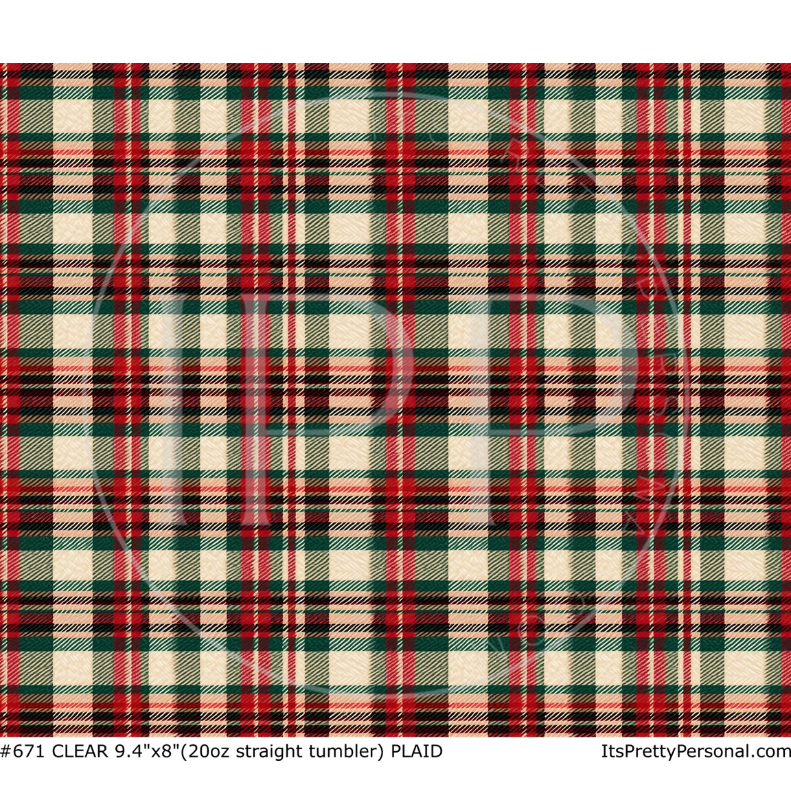 #671 CLEAR- 20oz -Christmas Plaid 9.4&#x22; x 8&#x22; Pattern Vinyl Wrap