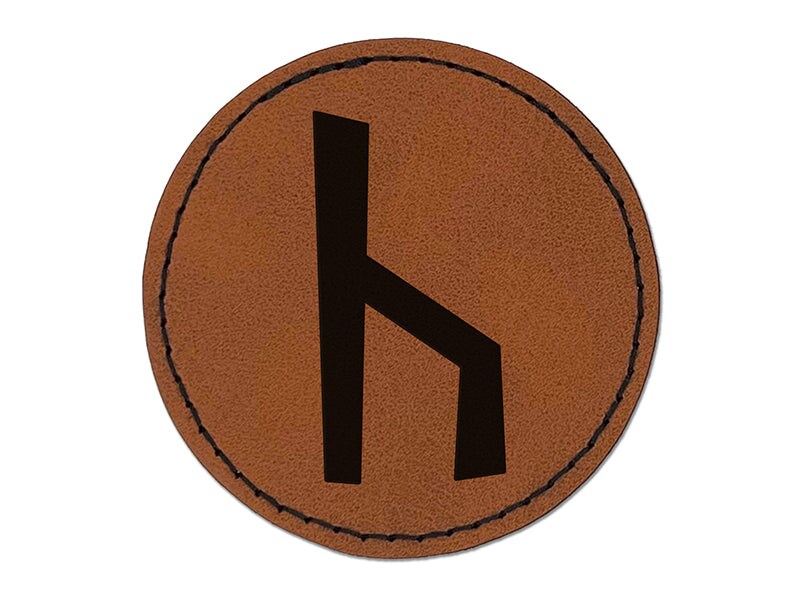 Norse Viking Dwarven Rune Letter K Round Iron-On Engraved Faux Leather ...