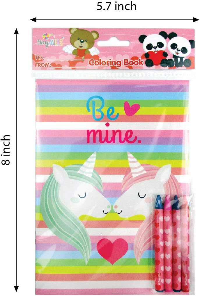 TINYMILLS Valentine's Day Coloring Book and Crayon Set for Kids Party Favors with 12 Coloring Books and 48 Crayons for Valentine's Day Party