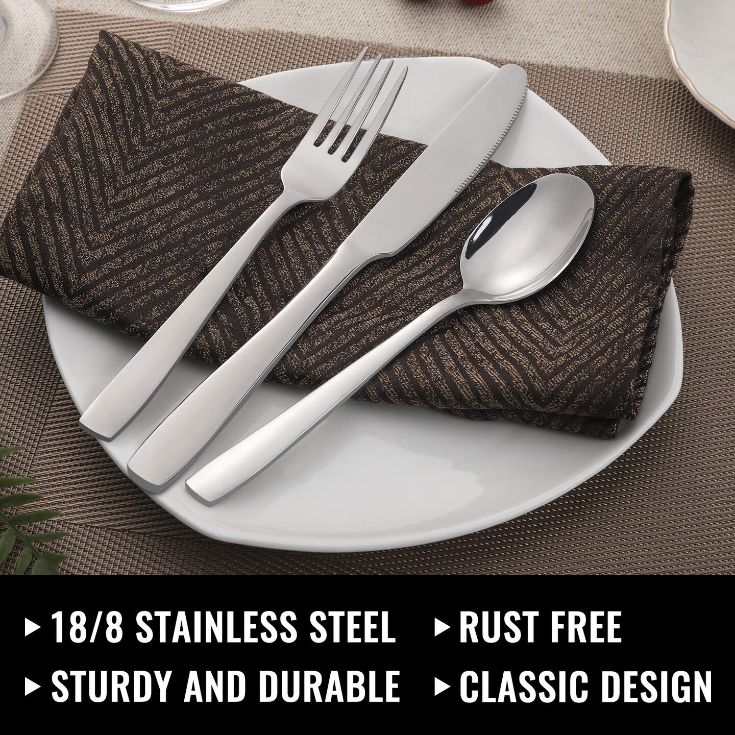 48 Pieces Silverware Set with Steak Knives for 8, Stainless Steel Flatware Cutlery Set For Home Kitchen Restaurant Hotel, Kitchen Utensils Set, Mirror Polished, Dishwasher Safe