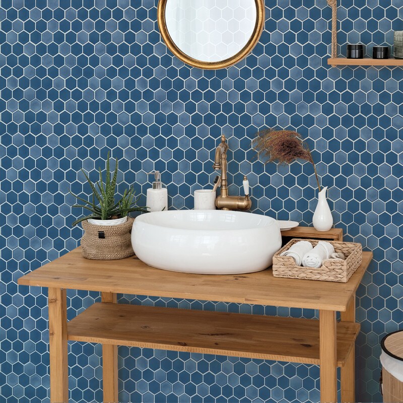 Tempaper Hexagon Tile Peel and Stick Wallpaper Metallic Sapphire