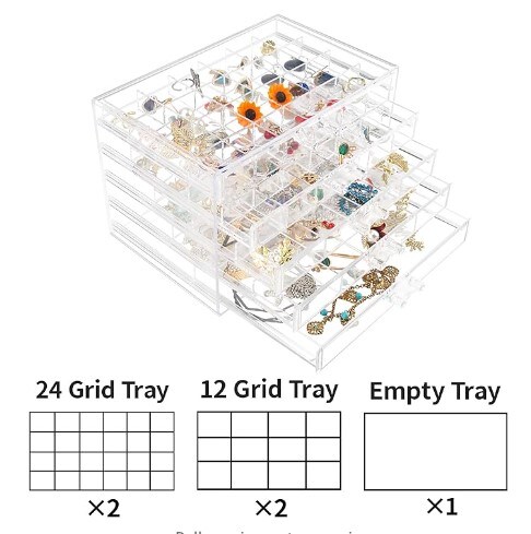 Acrylic Jewelry Holder Clear Jewelry Storage with 5 Drawers for Women, Girls, and Men