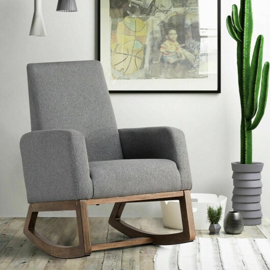 Mid Century Rocking Chair Retro Modern Fabric Upholstered Relax Rocker