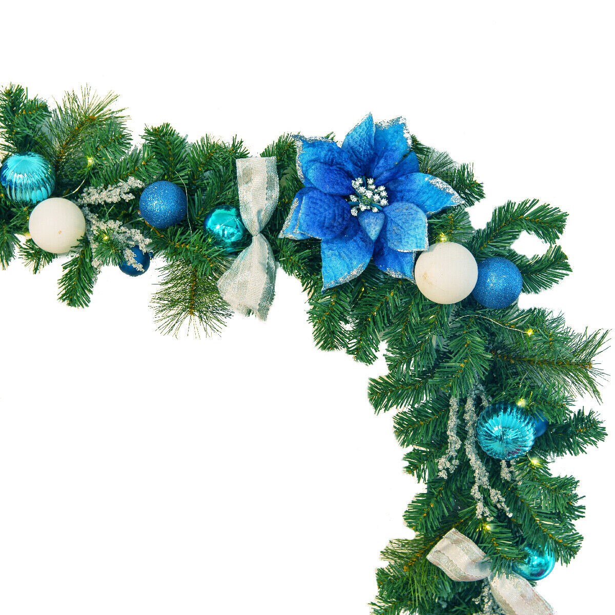 Blue and Silver Christmas Garland with LED Lights