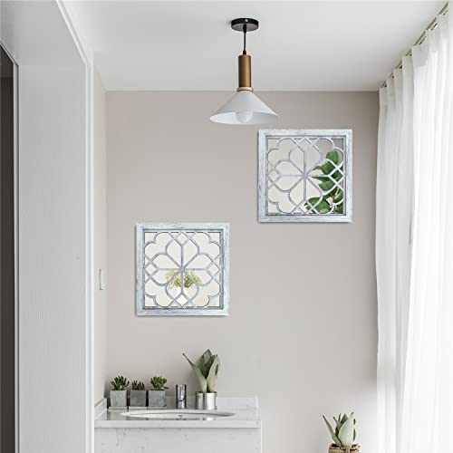 2 Pack Square  Wall Mirror,Gorgeous Rustic Farmhouse Accent Mirror,Rustic White Color Entry Mirror for Bathroom Renovation,Bedrooms,Living Rooms and More(12”x12”)