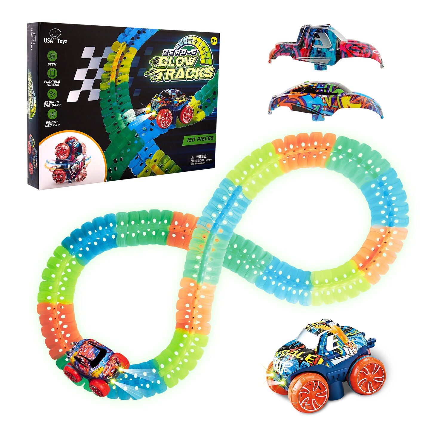 USA Toyz Zero-G Glow Race Track for Kids- 150pcs