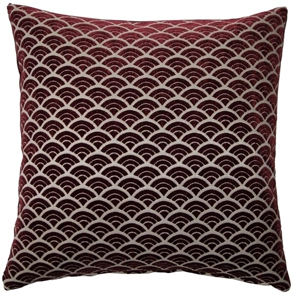 Pillow Decor   - Burgundy Seigaiha Scallop Textured Velvet Throw Pillow 19x19