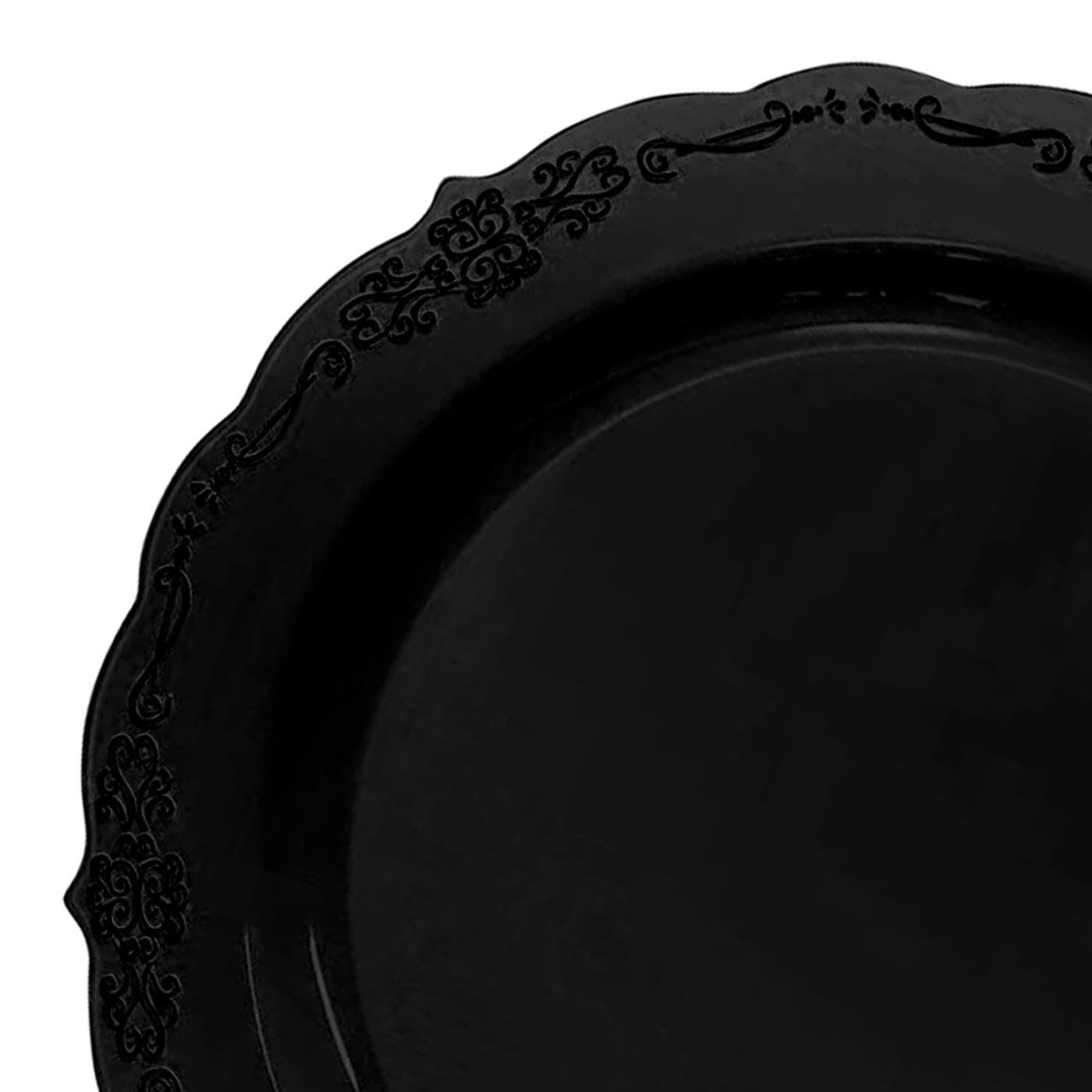 Black Vintage Rim Round Disposable Plastic Dinner Plates - 10&#x22; (120 Plates)