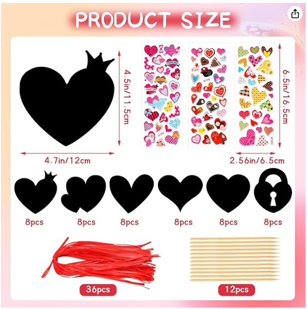 48 pieces Heart Rainbow Magic Scratch Art Valentines Day Cards for Kids Classroom Scratch Paper Art for Valentines Day Gifts