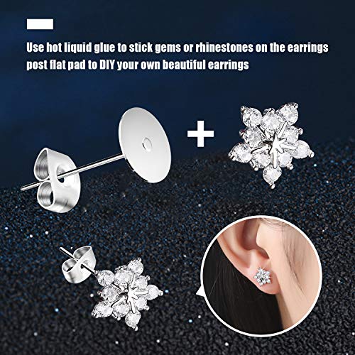 500 Pieces Earring Posts Stainless Steel, Hypoallergenic Flat Pad Earring Studs (4mm, 6mm) with Butterfly and Rubber Bullet Earring Backs for Jewelry Making Findings