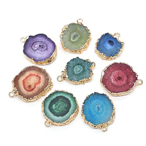 5 Pieces Natural Agate Sheet Pendants Irregular Round Mixed Color Gemstone Stone Pendants Charms Pendants for Necklace Bracelet Jewelry Making