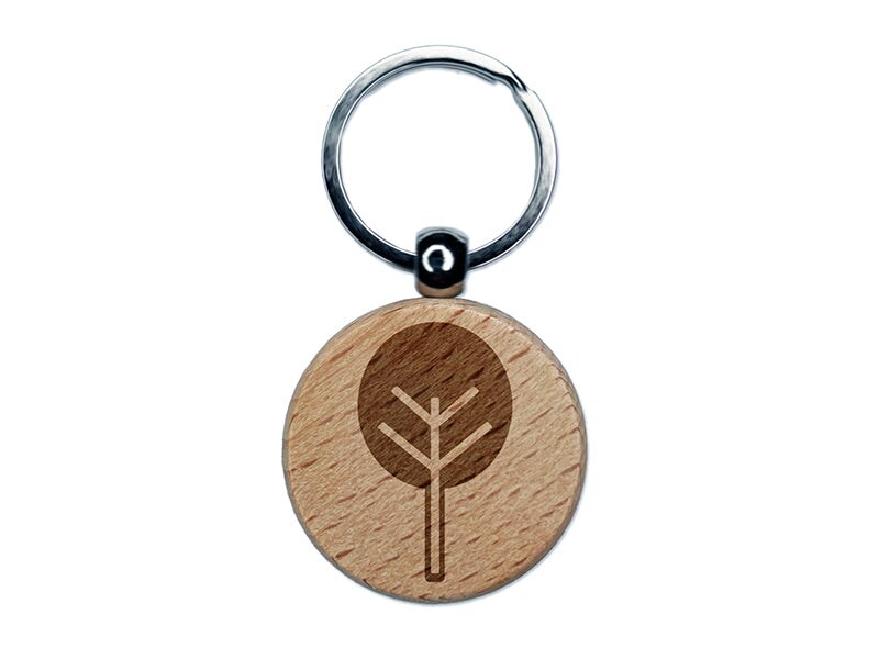 Cute Tree Engraved Wood Round Keychain Tag Charm