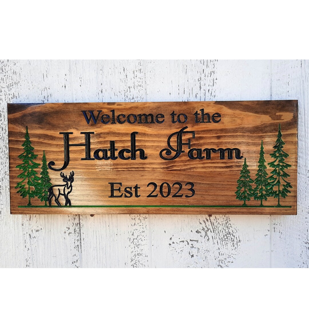 Custom Carved Wood Signs | Personalized Cabin Sign with Deer | Wooden ...