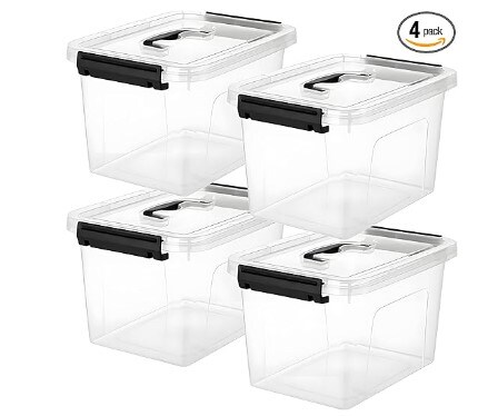 4 Pack Plastic Storage Bins with Lids and Handles, Clear Plastic
