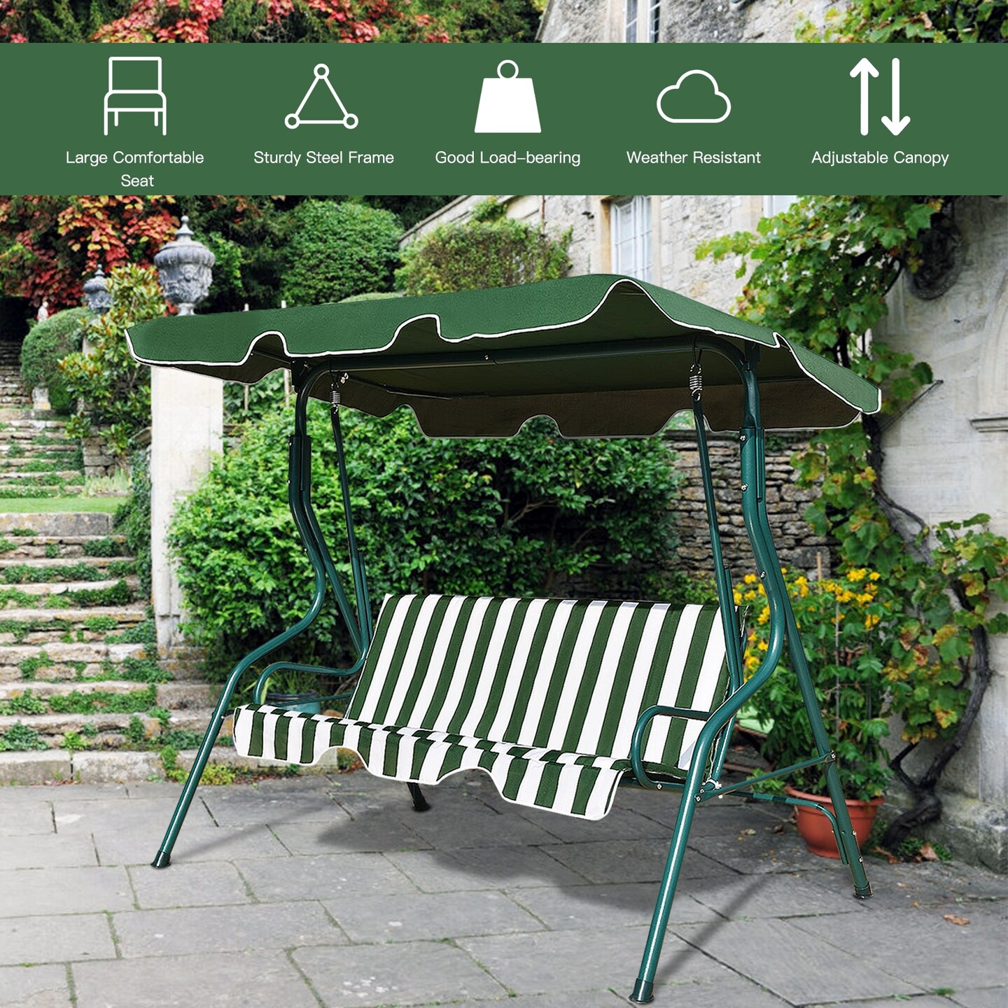 3 Seats Patio Canopy Swing