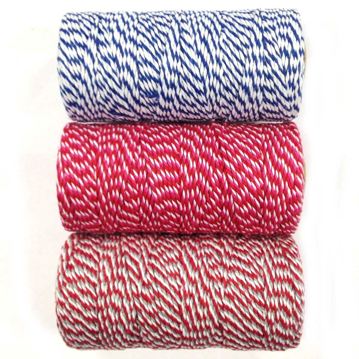 Wrapables Cotton Baker&#x27;s Twine 12ply 330 Yards (Set of 3 Spools x 110 Yards) for Gift Wrapping, Party Decor, and Arts and Crafts (Navy, Red &#x26; Hot Pink, Red &#x26; Grey)
