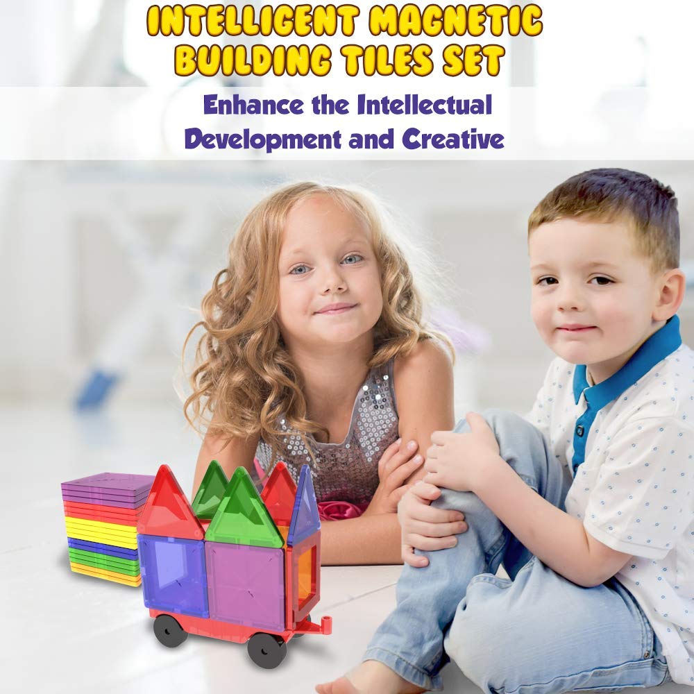 Magnetic Tiles Blocks Building Set for Kids – Learning Educational Toys for Boys Girls for Age 3-8 Year-Old – Birthday Present Gift (57PC)