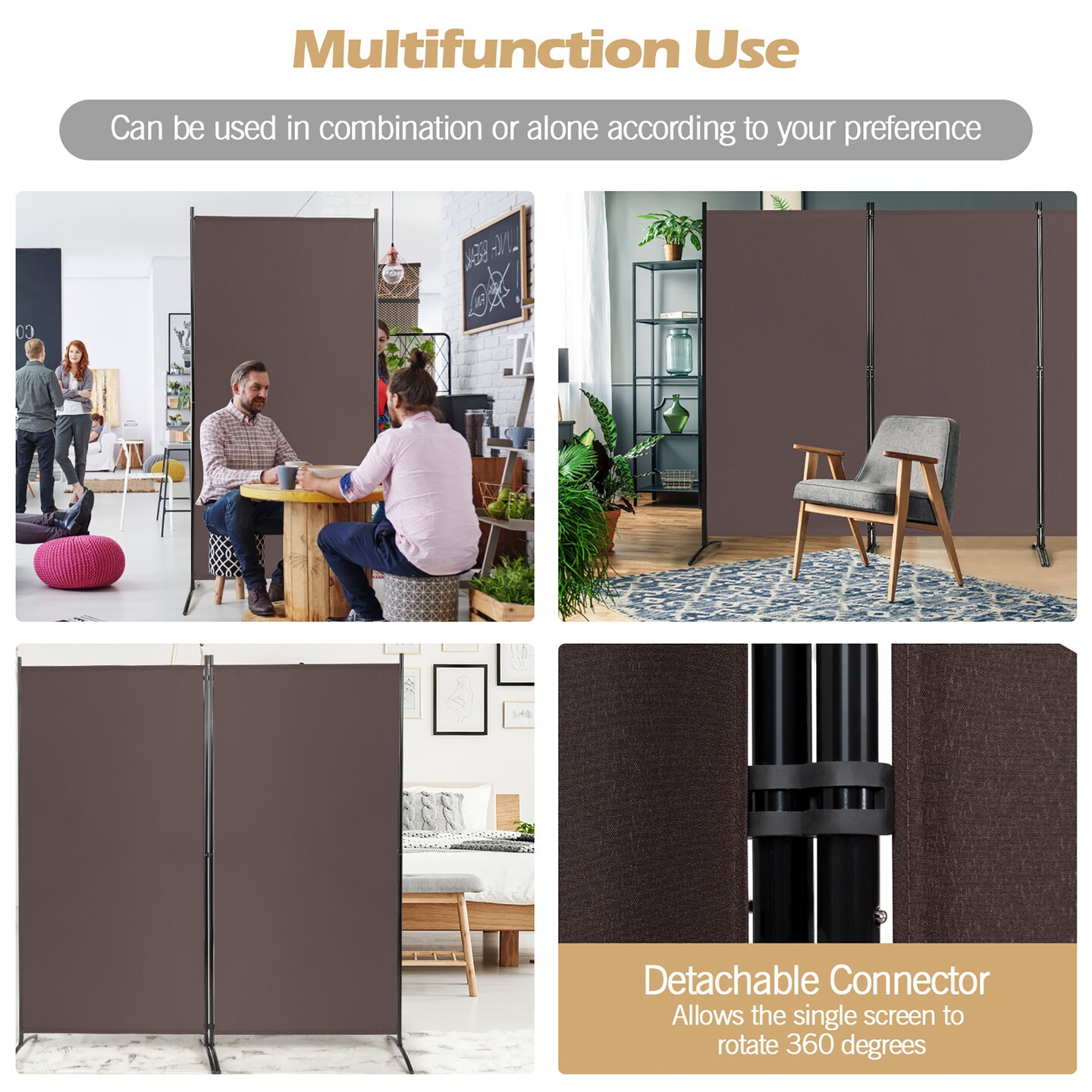 Costway 3-Panel Room Divider Folding Privacy Partition Screen for Office Room White\Black\Brown