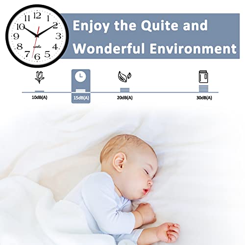 2 Pieces Silent Wall Clock, 10 Inch Non Ticking Quiet Digital Sweep Decorative Battery Operated Wall Clocks for Living Room Bedroom Kitchen School Office Decor, Black