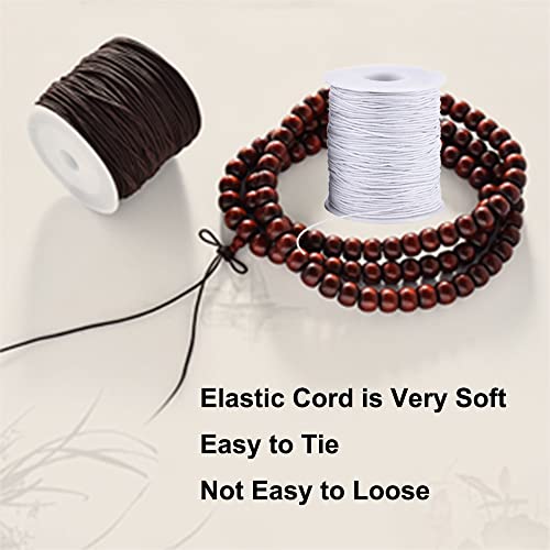 4 Rolls 1 mm Sturdy Elastic String Elastic Cord for Jewelry Making, Necklaces, Beading (2 Black+ 2 White)