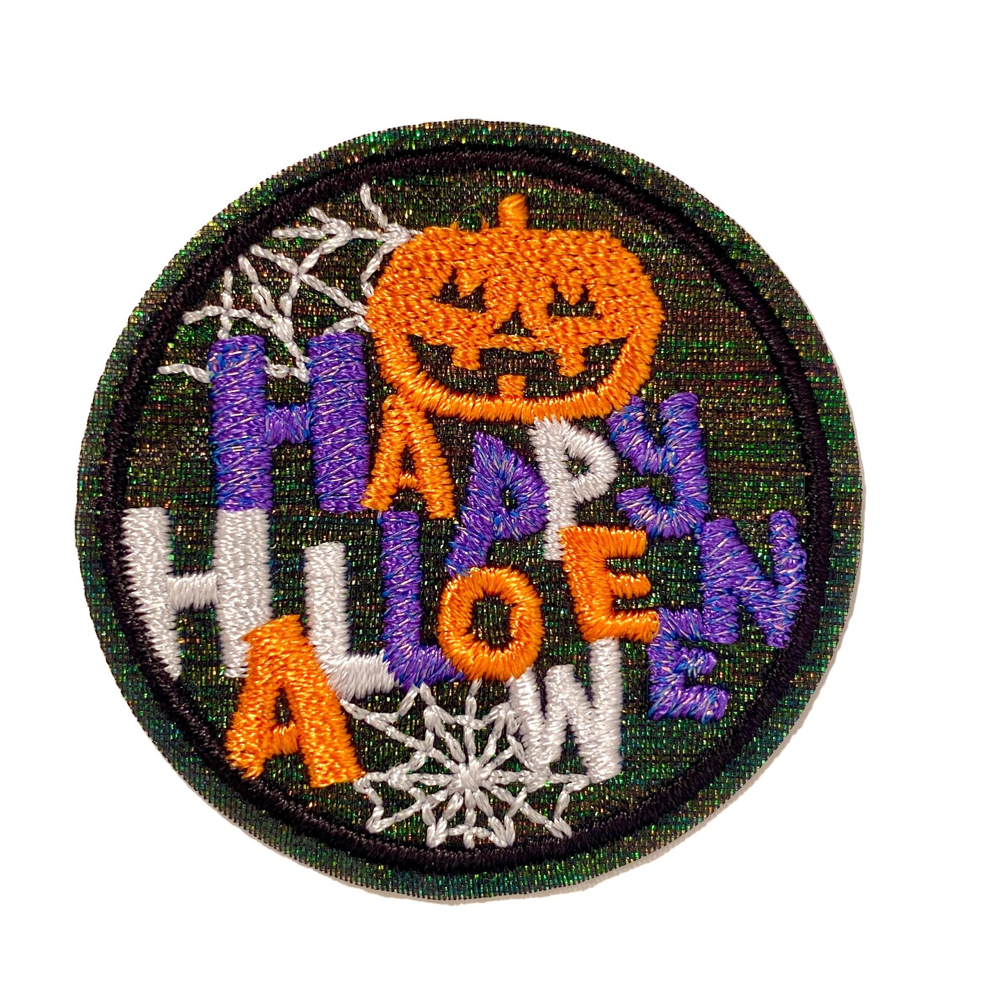 Happy Halloween, Jack o&#x27; Lantern, Spider Web , Spooky, Embroidered, Iron on Patch