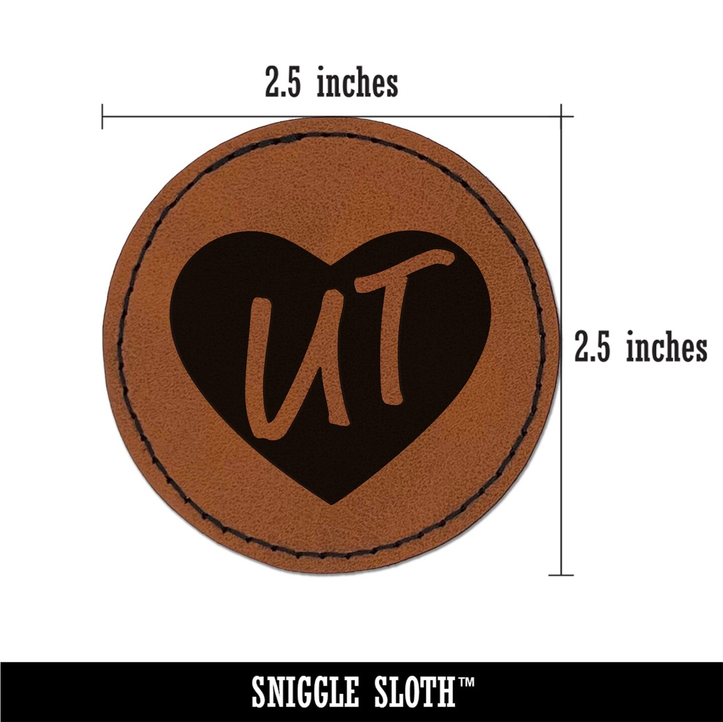 UT Utah State in Heart Round Iron-On Engraved Faux Leather Patch Applique - 2.5&#x22;