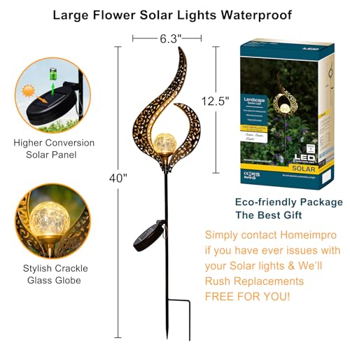 Outdoor Solar Lights Garden Stake Lights, Crackle Glass Globe,Waterproof LED Christmas Gift Fairy Lights for Pathway,Lawn,Patio or Courtyard (Bronze)