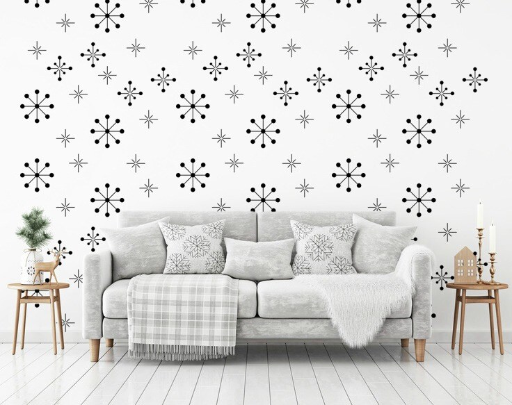 Mid Century Modern Wall Decals, Atomic Starburst Decal, Snowflake Wall ...