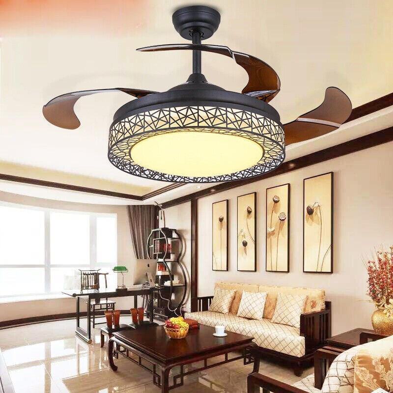 Kitcheniva LED Chandelier WIith Remote Ceiling Fan Light Lamp Retractable Blades 3 Speed 42&#x22;