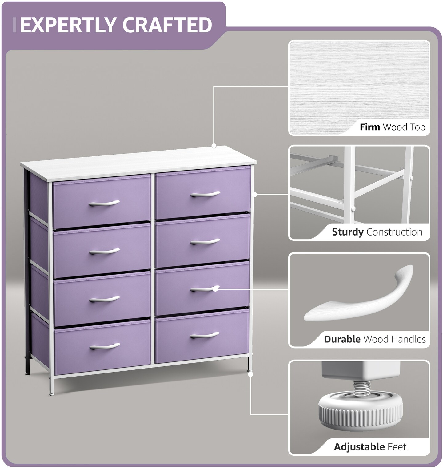 Sorbus Extra Wide Dresser Organizer With 8 Drawers - Large Storage Furniture for Bedroom, Hallway, Living Room, Nursery & Closet