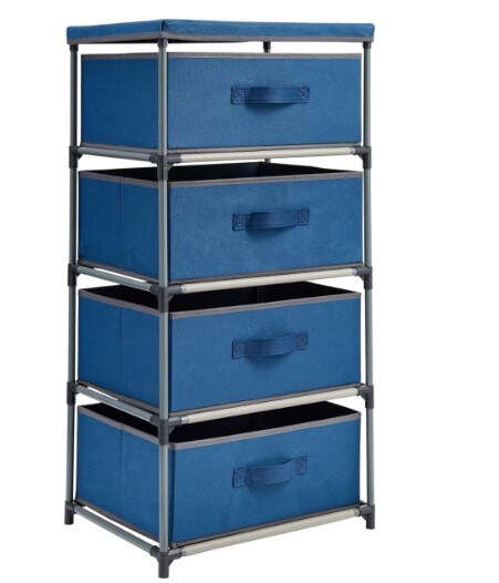 4-Tier Drawer Bedroom Dresser, Clothes Organiser, Fabric Storage Tower for Clothing, Linens, Closet, Simple Assembly, Long-Lasting Materials (Navy Blue, Tall, 16.5x13.2x33.4 in)