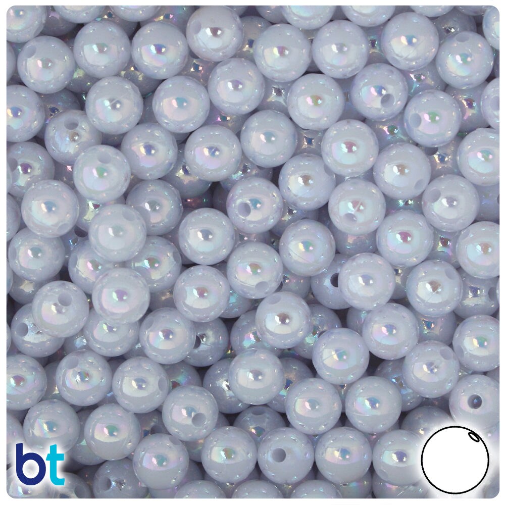 BeadTin White Opaque AB 8mm Round Plastic Craft Beads (150pcs)