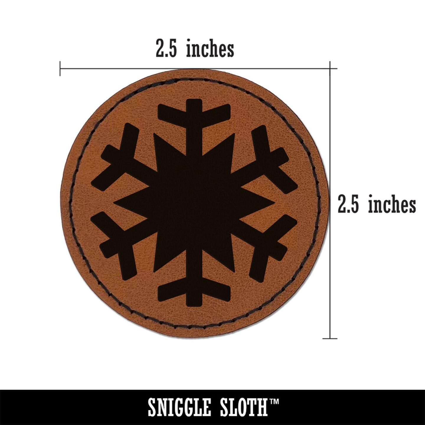 Snowflake Winter Round Iron-On Engraved Faux Leather Patch Applique - 2.5&#x22;