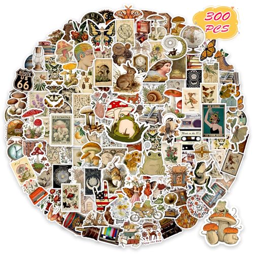 300 Pieces Vintage Stickers, Aesthetic Stickers for Scrapbook Journaling Water Bottles Laptop, Scrapbooking Supplies Kit, Cottagecore Waterproof Vinyl Bullet Junk Journal Stickers for Adults