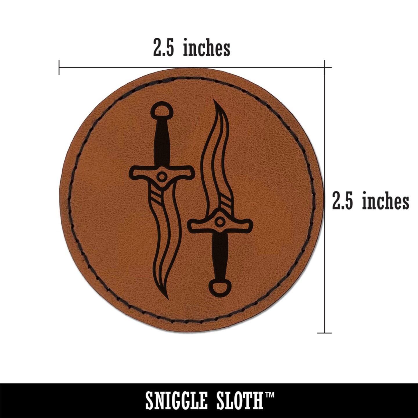 Daggers and Knives for a Thief or Rogue Round Iron-On Engraved Faux Leather Patch Applique - 2.5&#x22;